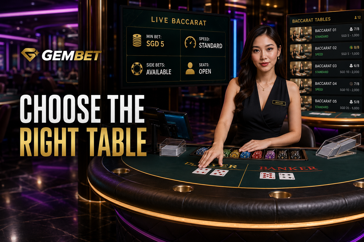 Baccarat table selection at Gembet