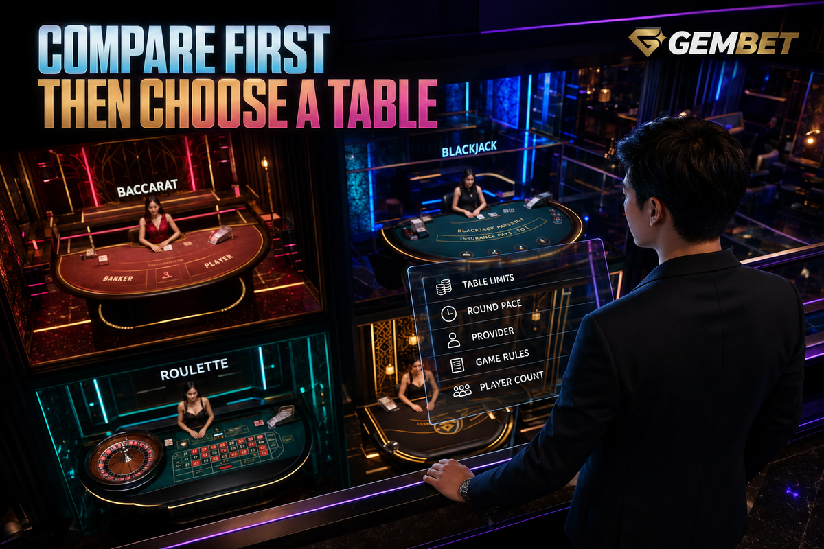 Gembet live dealer table selection guide