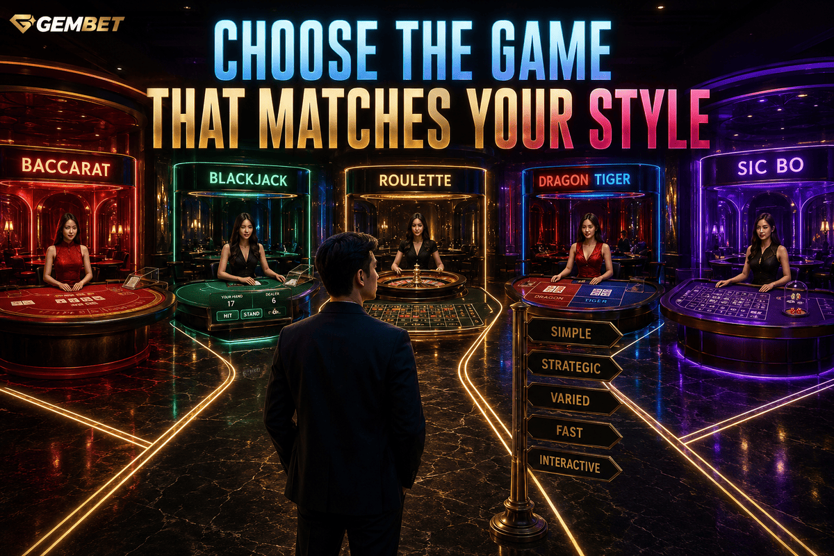 Live casino games matched to playing style